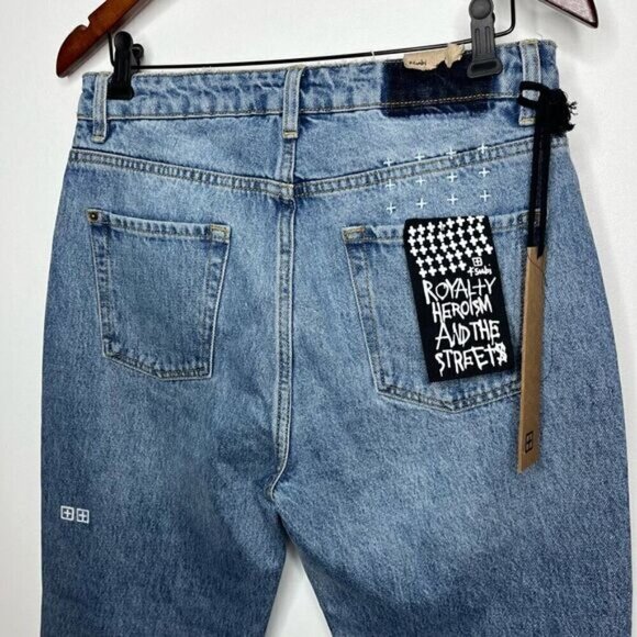 KSUBI Nine O Jean 29x28 High Rise Crop Kosmic Blue Slim Cigarette Premium Cotton - Picture 7 of 14